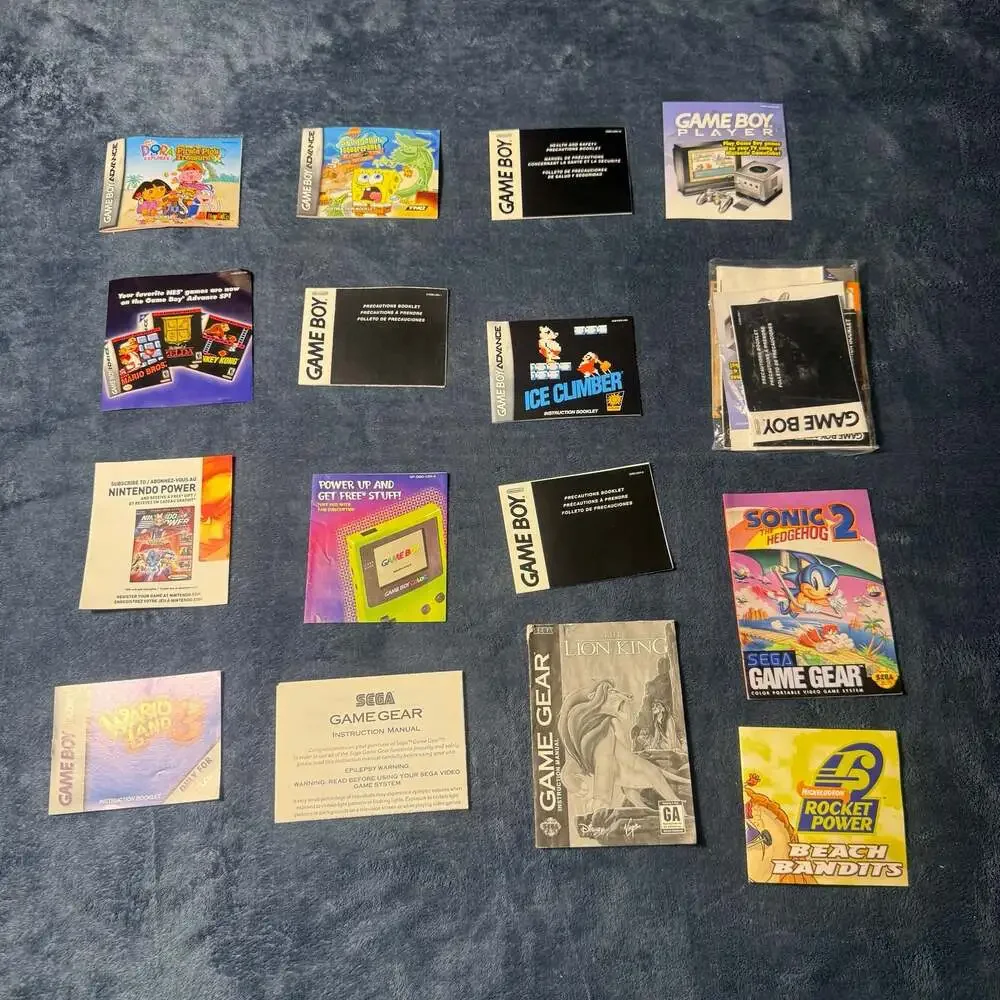 Vintage Nintendo Game Boy and Sega Game Gear Instruction Manuals and Booklets